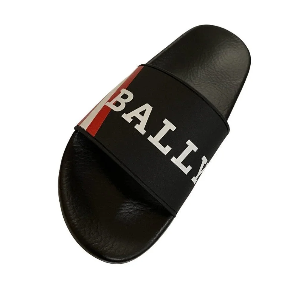 BALLY SIMON‎ BLACK RUBBER LOGO SANDALS SLIDES SHOES - MADE IN ITALY US 8
